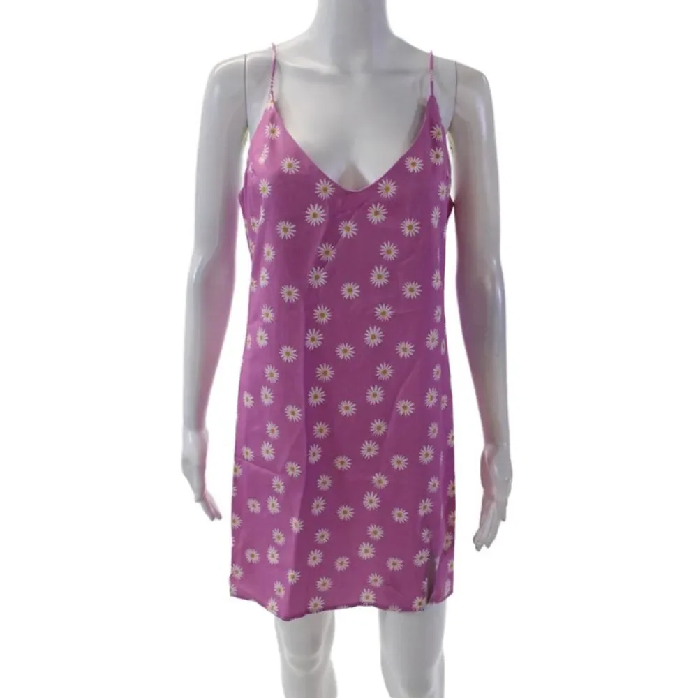Lioness Womens Floral V-Neck Sleeveless Life Is Good Mini Dress Purple Size M